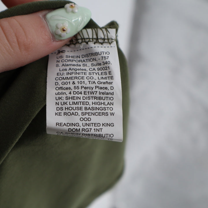 Shein Bodycon Midi Dress Womens XS Olive Green Pleated Round Neck Wide Strap