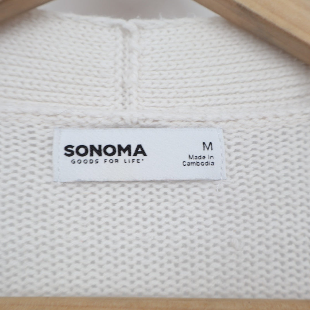 Sonoma Goods For Life Cardigan Sweater Womens M White Knit Open Front Pockets