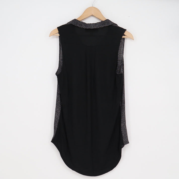Ann Taylor LOFT Womens Medium Black White Micro Print Mixed Media Sleeveless Top