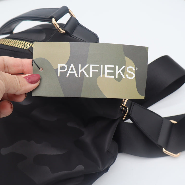 Pakfieks Crossbody Bag Womens OS Black Camo Nylon Gold Hardware NWT