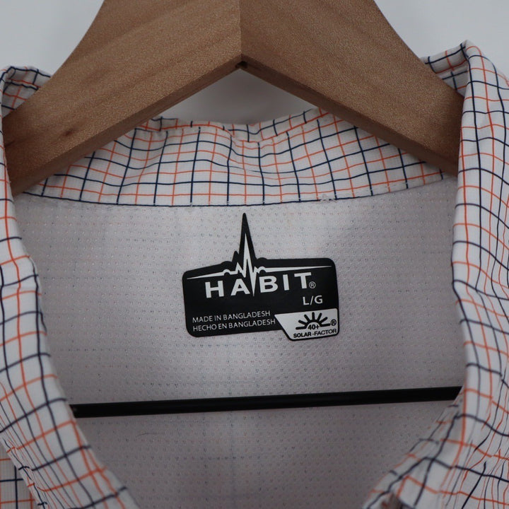 Habit Mens Short Sleeve Plaid Fishing Shirt L G Solar-Factor White Orange Navy