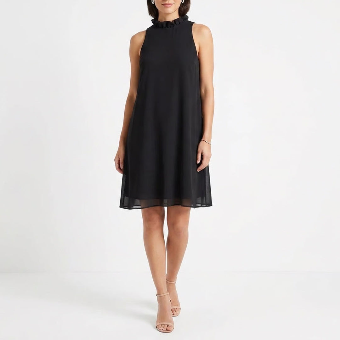 Gibson Black Sleeveless Ruffle High Neck Tie Back Shift Dress Womens Medium