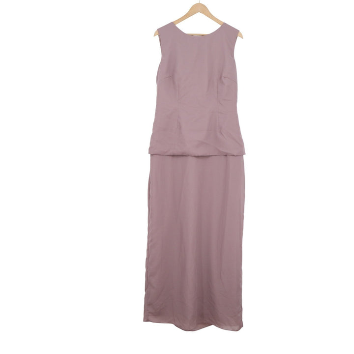 Mauve Two Piece Maxi Dress Set Ruched Sleeve Jacket Formal Wedding Guest Size 12