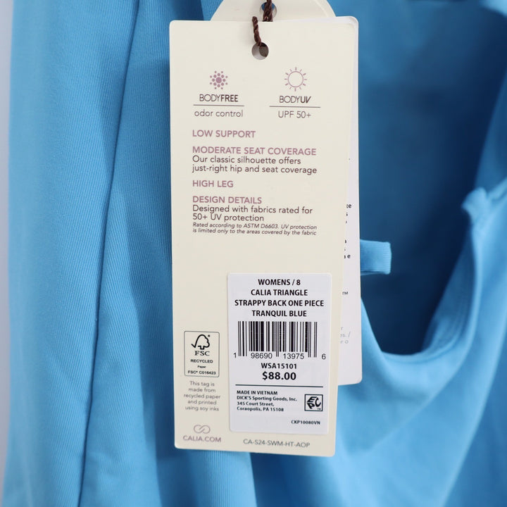 Calia Triangle Strappy Back One Piece Swimsuit Tranquil Blue WSA15101 Womens 8