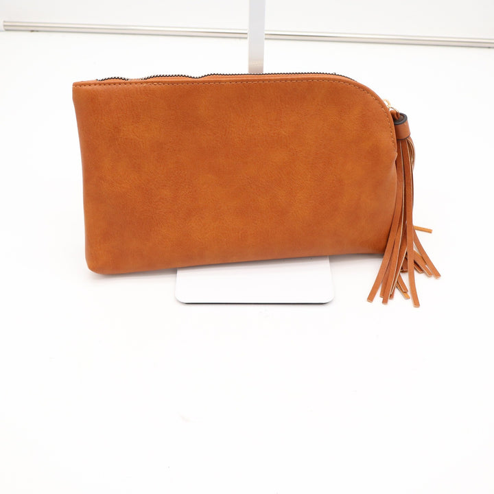Unbranded Clutch Womens OS Wristlet Cognac Brown Braided Ring Tassel Excellent