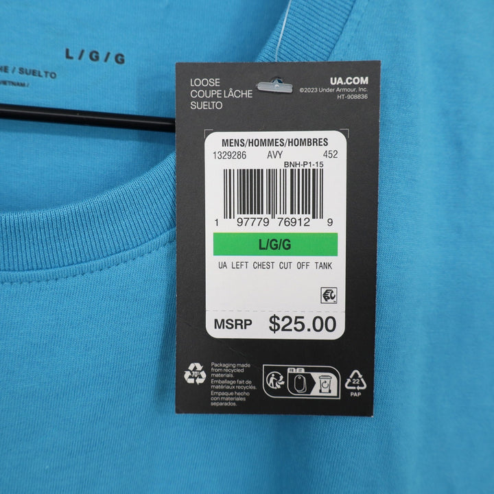 Under Armour Mens Left Chest Cut Off Tank Blue Muscle Tee Large