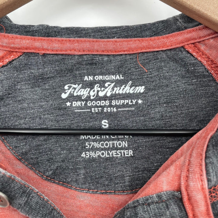 Flag & Anthem Mens Henley Hoodie Shirt Red Charcoal Size S Dry Goods Supply