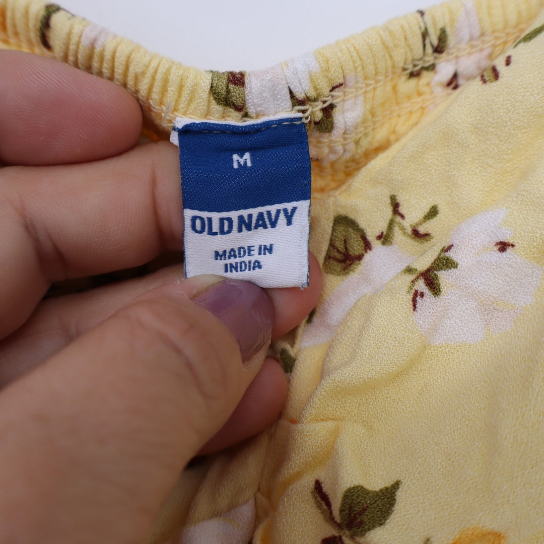 Old Navy Yellow Floral Rayon Mini Sundress Smocked Back Medium