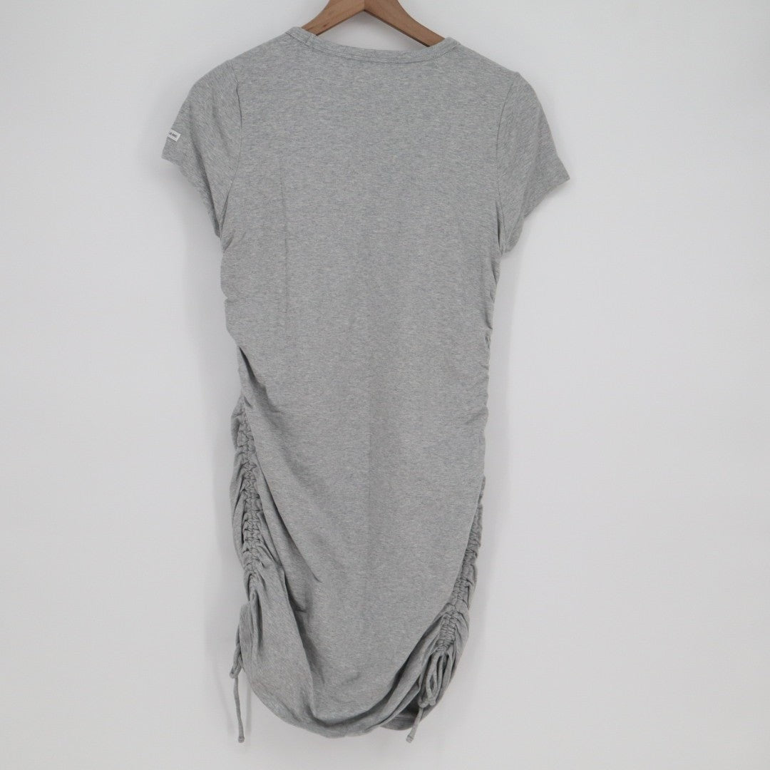 Calvin Klein Jeans T-Shirt Dress Womens Medium Grey Stretch Ruched Drawstring