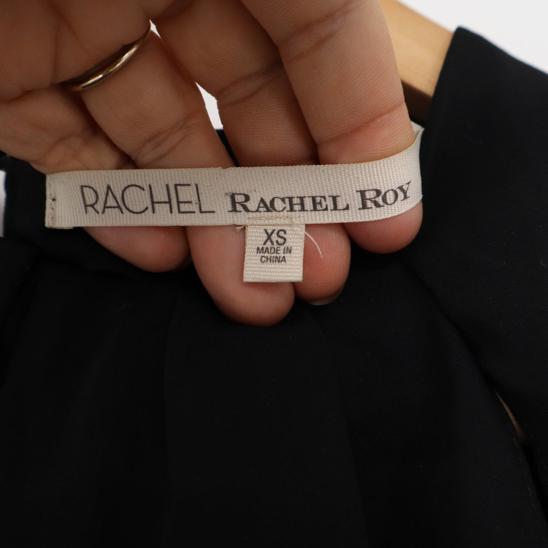 Rachel Rachel Roy Black Cutout Shoulder Pleated Blouse XS Long Sleeve Keyhole