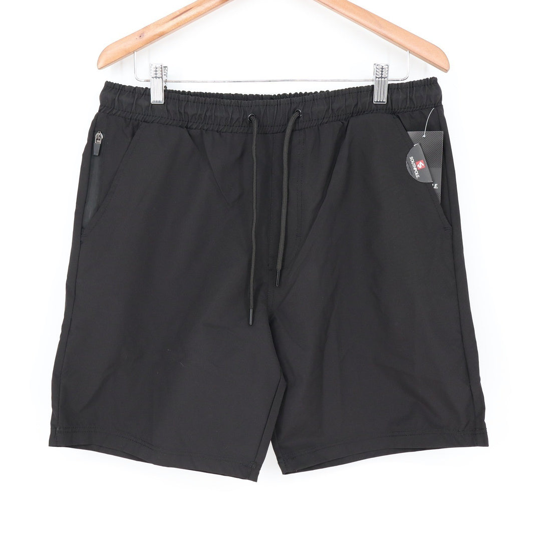 Southpole Mens Black Athletic Shorts Elastic Waist Zipper Pocket L