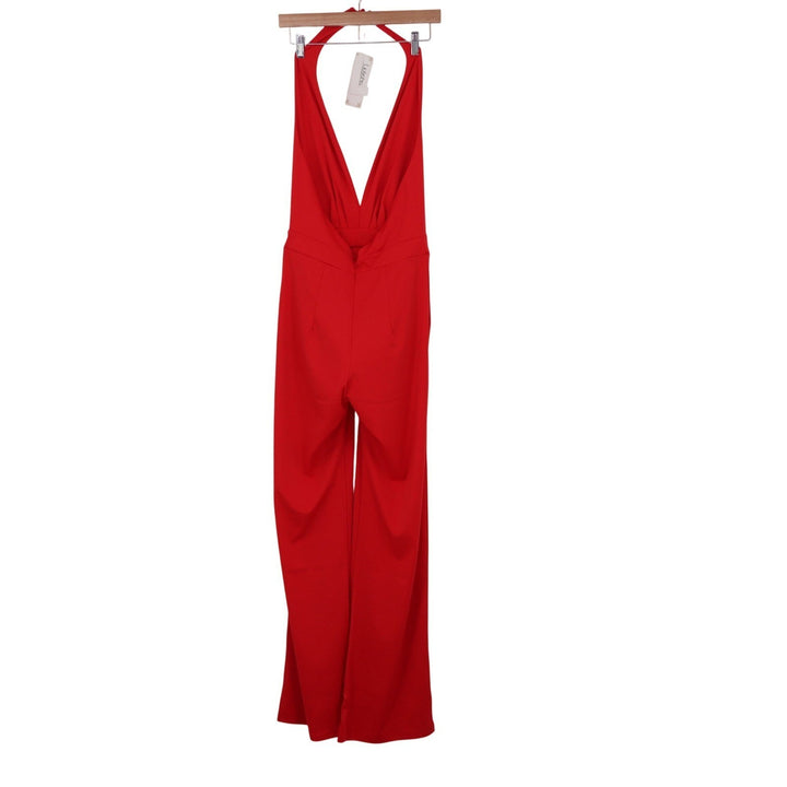 Lulishs Red Halter Jumpsuit Deep V-Neck Wide Leg Formal Evening Size L