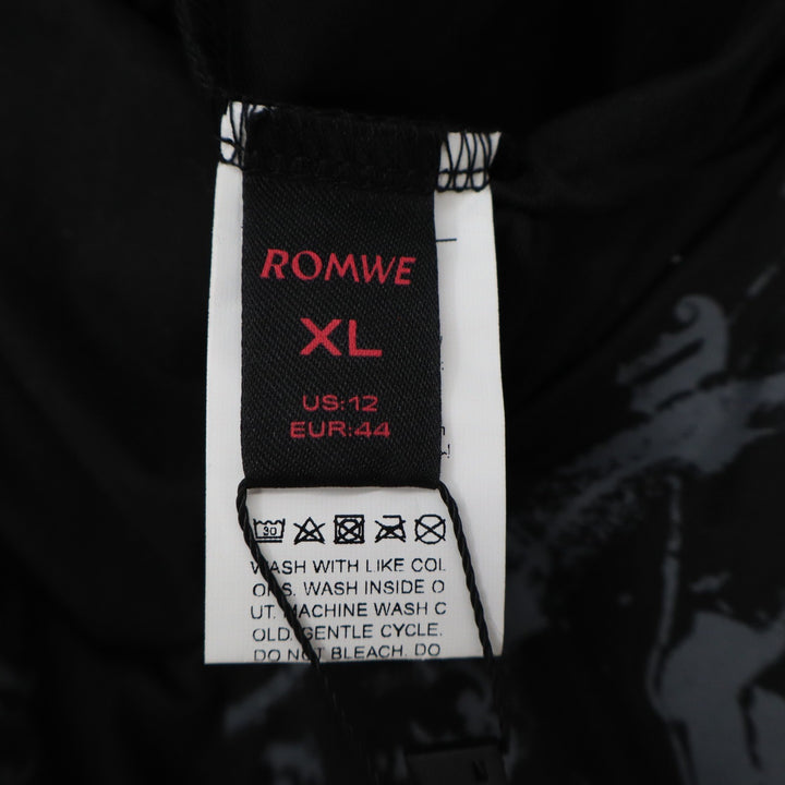 Romwe Black Skull Graphic Flare Pants Lace Trim V-Front XL US 12