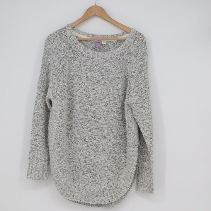 Alya Grey White Boucle Knit High Low Crewneck Sweater FSA8060 Womens Medium