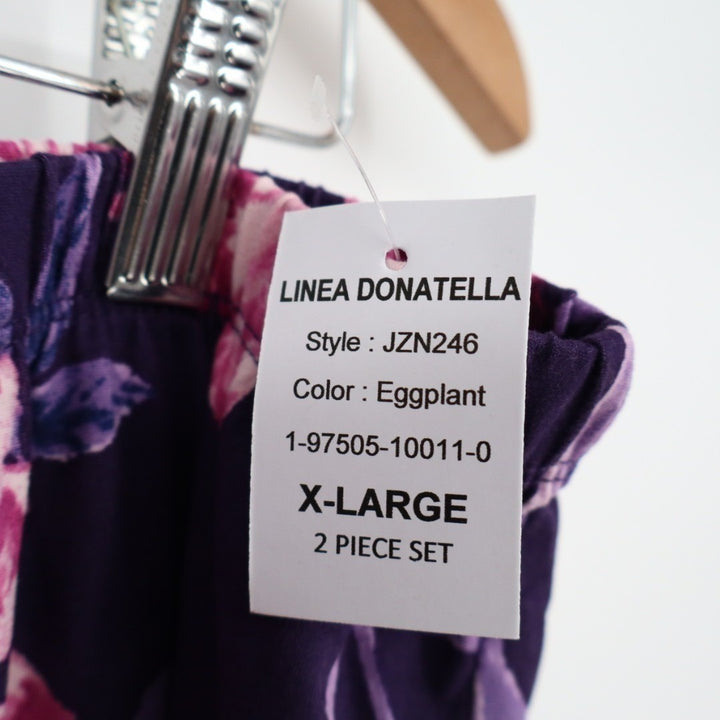 Linea Donatella 2-PC Pajamas Set Women XL Purple Floral Stretch Adjustable Strap