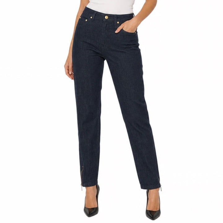IMAN Dark Wash Skinny Jeans Womens 2 Short Gold Hardware Ankle Zip Denim Blue