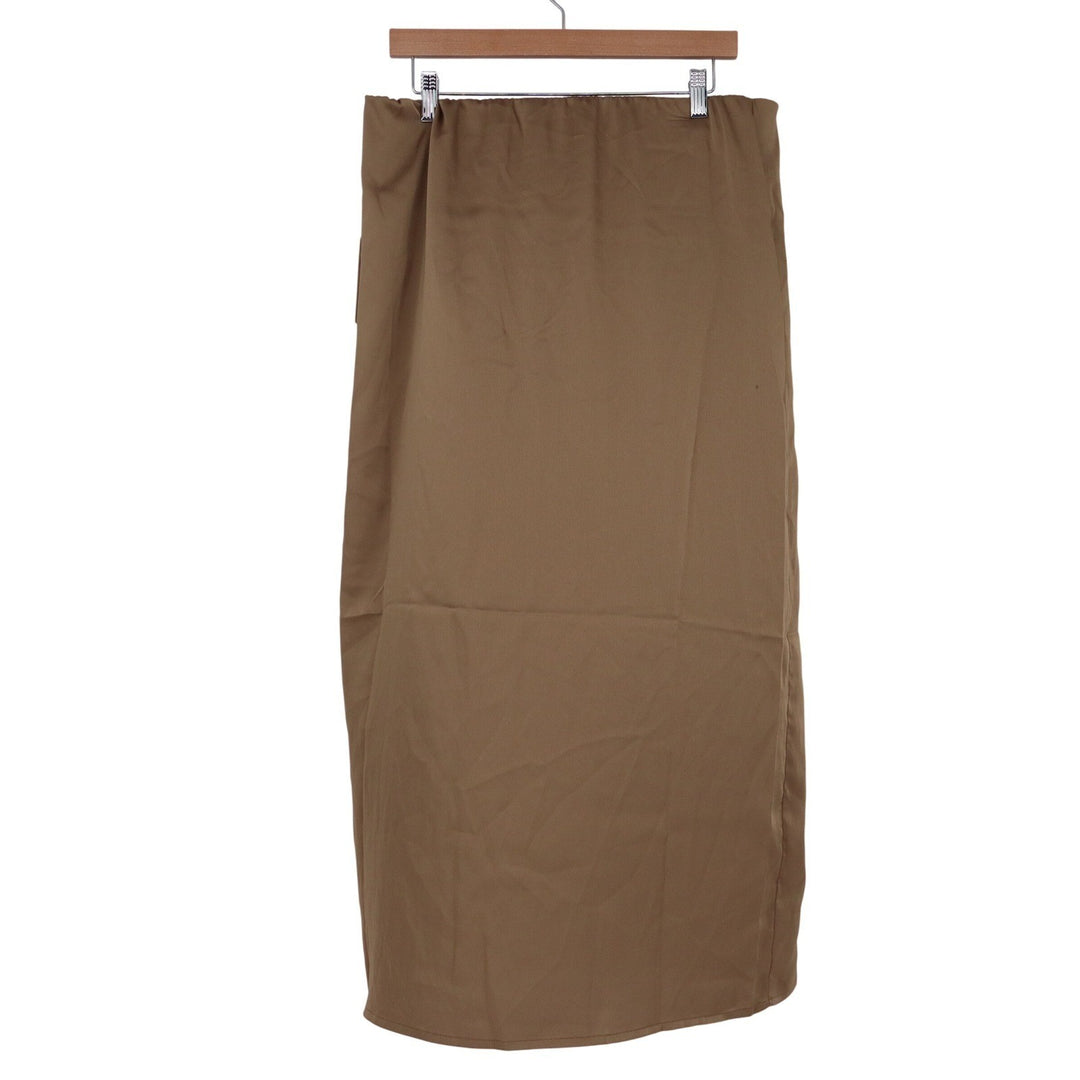 A New Day Tan Front Slit Midi Skirt High Waisted Brown L NEW