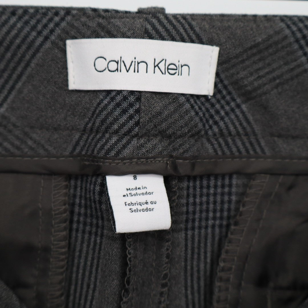 Calvin Klein Dress Pants Womens 8 Gray Blue Checked Slash Pocket Straight Leg