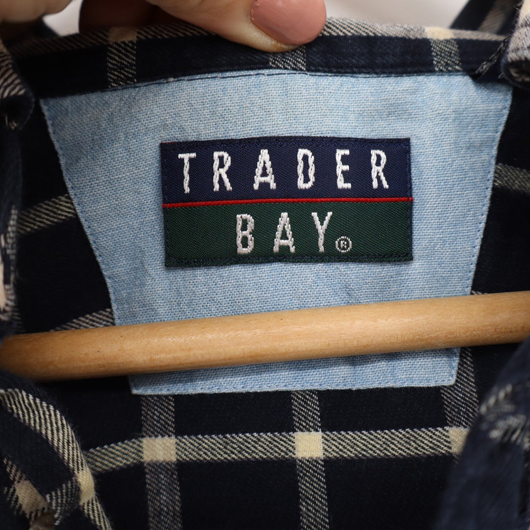 Trader Bay Mens Navy Blue White Windowpane Plaid Cotton Button Down Shirt Size M