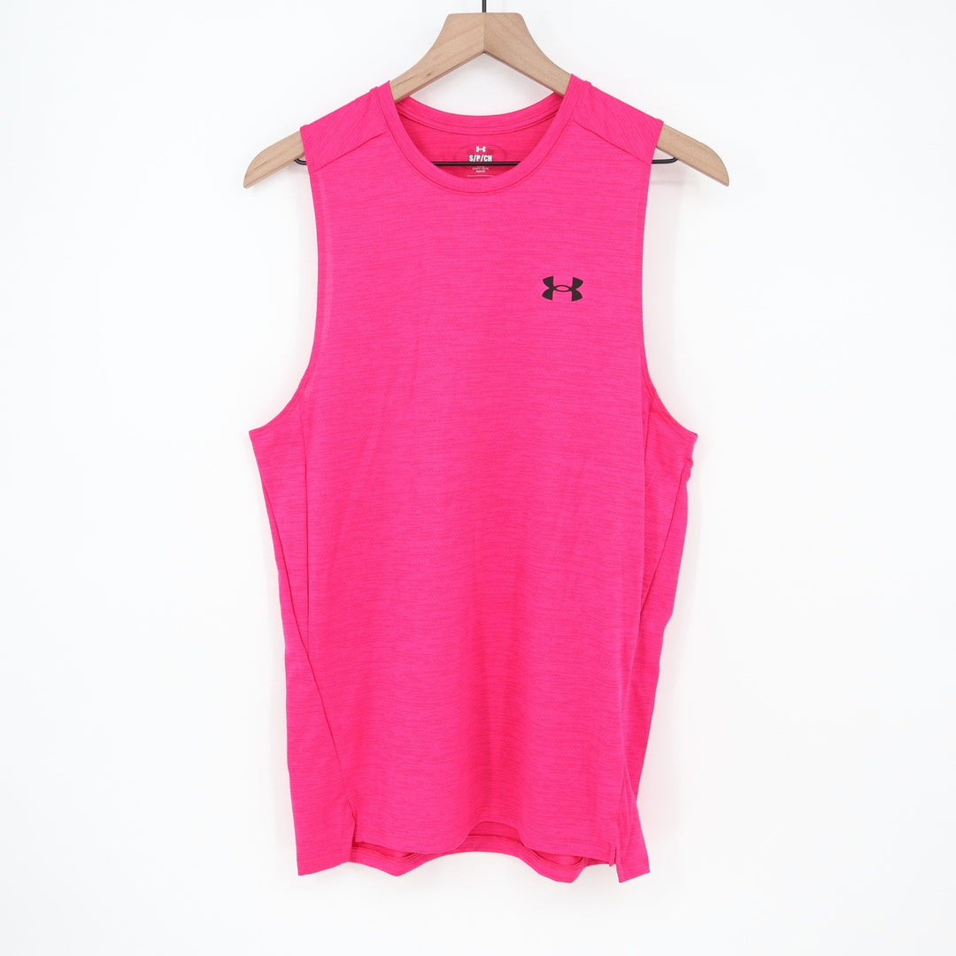 Under Armour Mens Tech Vent Tank Top Pink Heathered Sleeveless Gym Shirt S