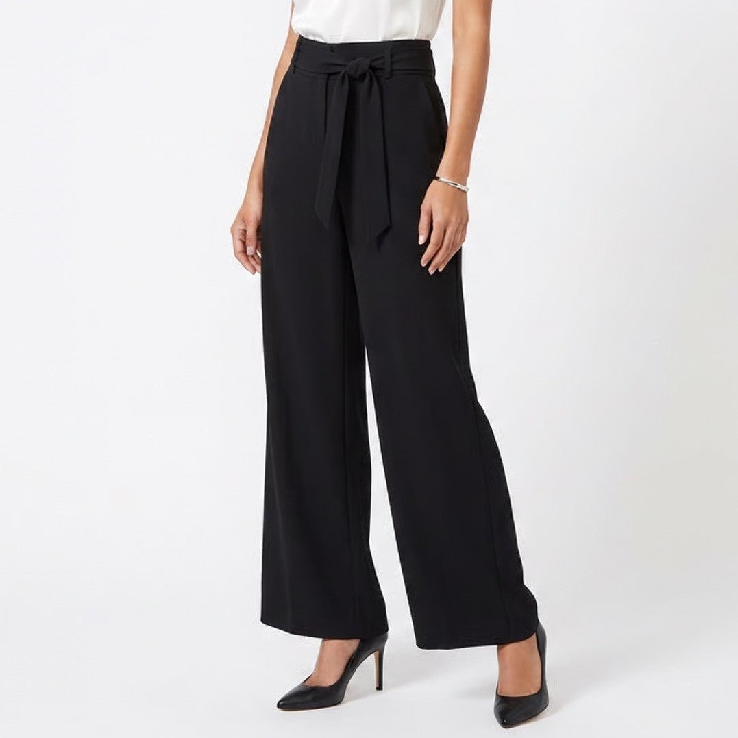 A New Day Womens Black High Rise Wide Leg Tie Waist Trousers Pants Size M