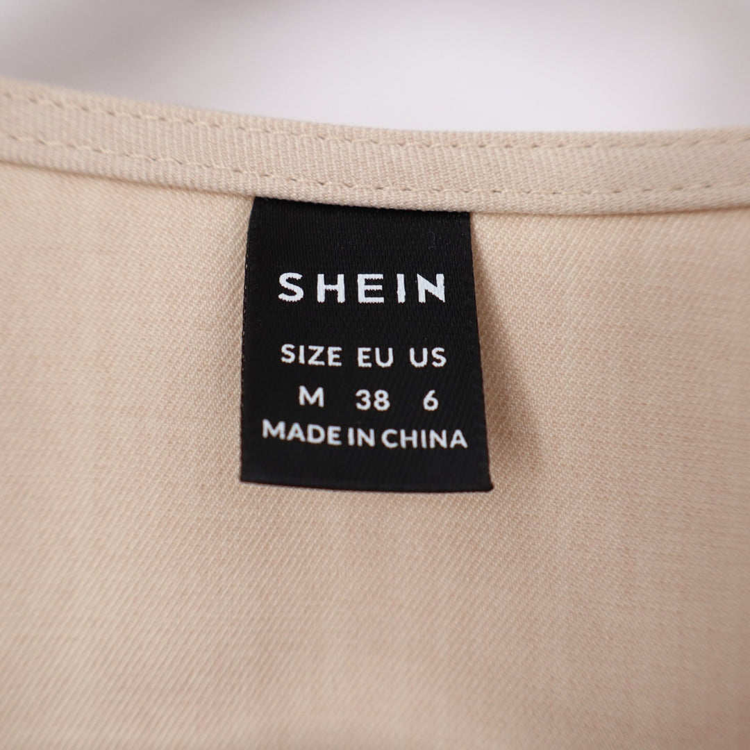 Shein Waistcoat Women's Medium Beige Stretch V-Neck Sleeveless Button Front