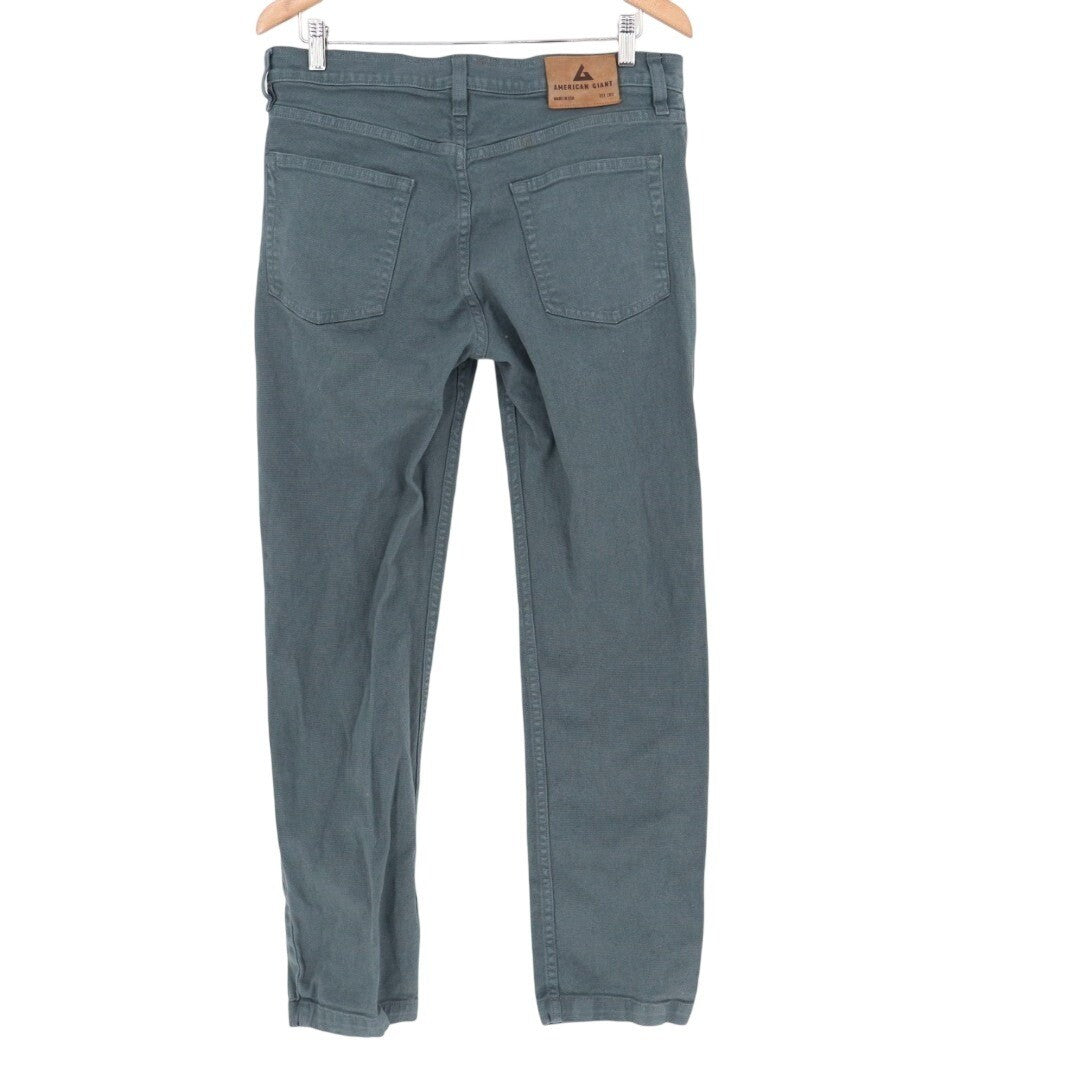 American Giant Roughneck Jeans Mens 32X30 Teal Canvas Cotton Stretch Skinny Leg