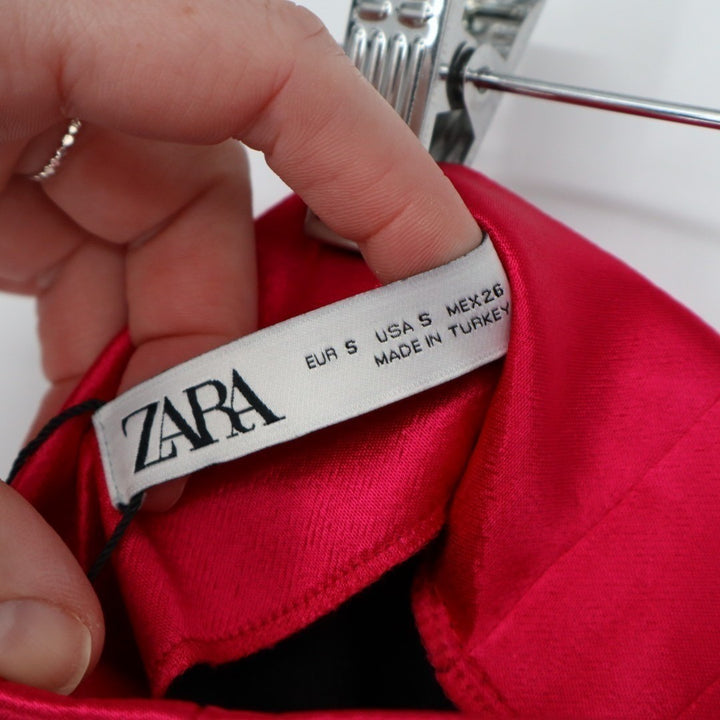 Zara Mini Skirt Women Small Fuchsia Pink Satin High Waisted Back Zip Casual Wear