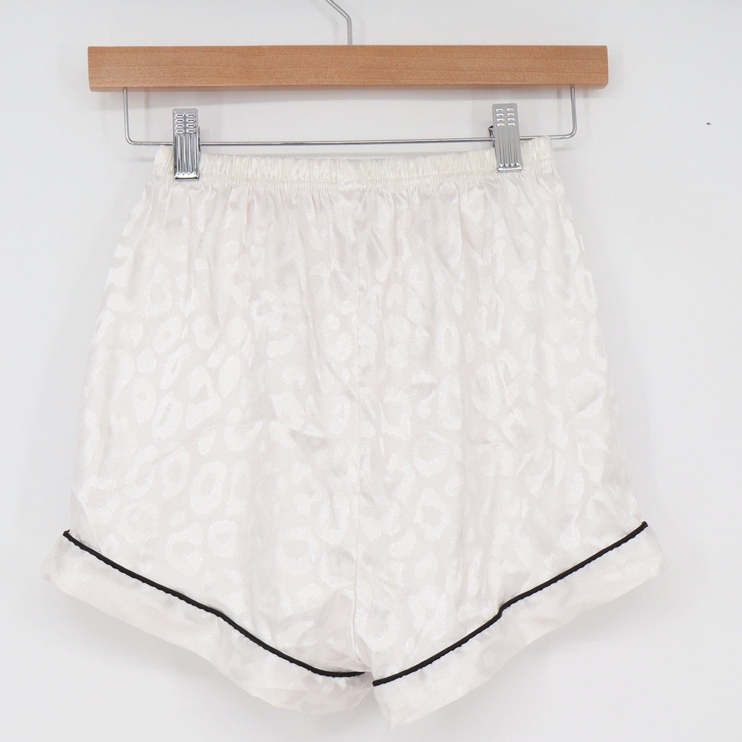 Unbranded Pajama Shorts Womens S White Leopard Jacquard Satin Piping Excellent