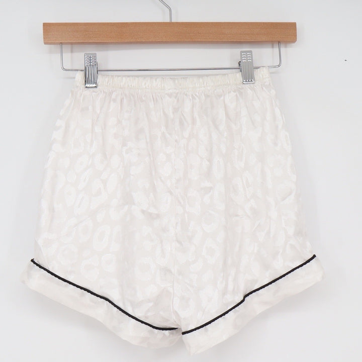 Unbranded Pajama Shorts Womens S White Leopard Jacquard Satin Piping Excellent