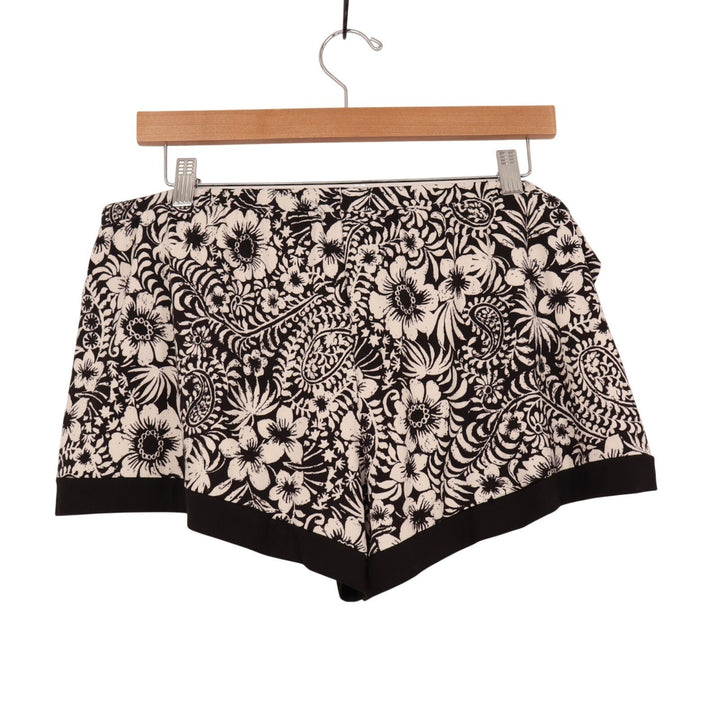 Womens Pajama Shorts Large Black White Floral Paisley Print Stretch Sleepwear