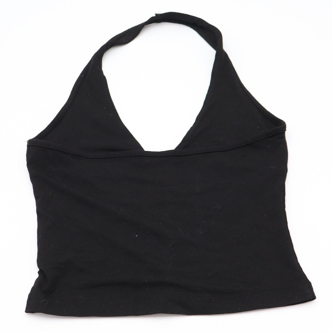 Unbranded Halter Top Womens XS Cropped Black V-Neck Stretch Excellent