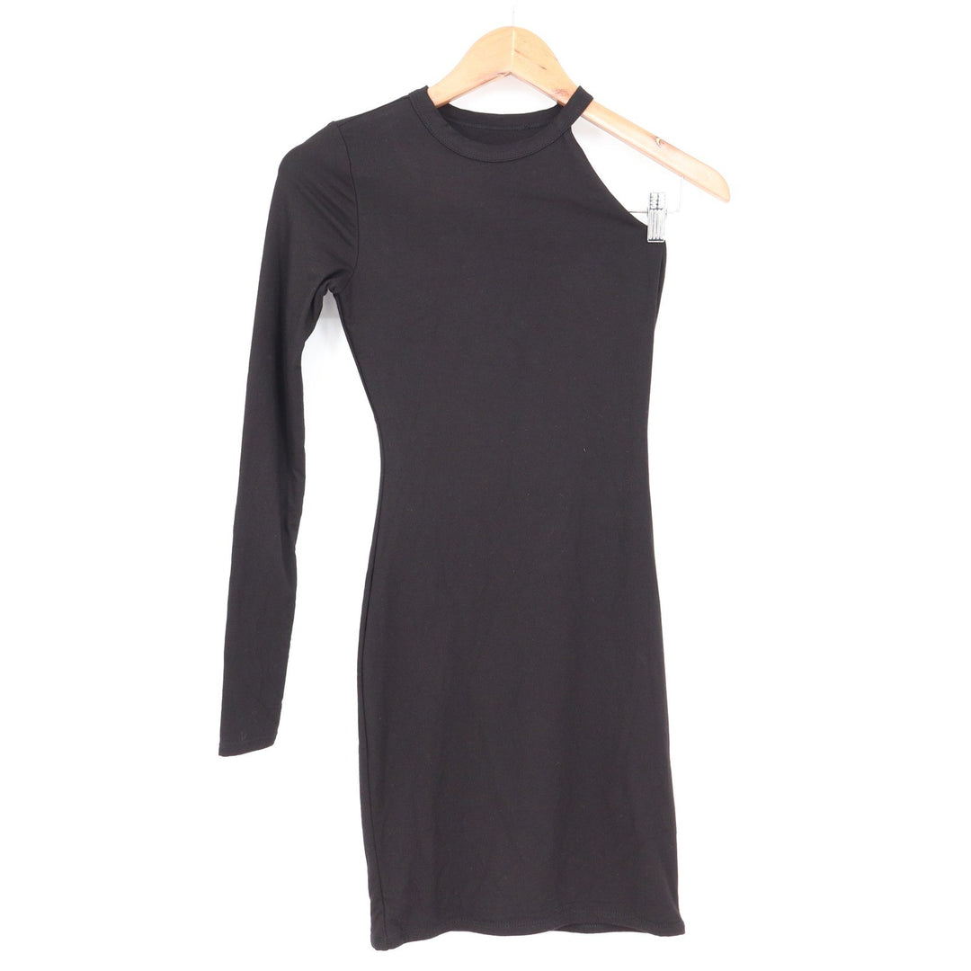 Naked Wardrobe Black One Shoulder Long Sleeve Bodycon Mini Dress Small