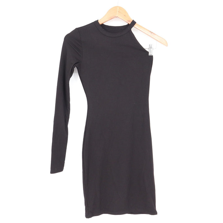 Naked Wardrobe Black One Shoulder Long Sleeve Bodycon Mini Dress Small