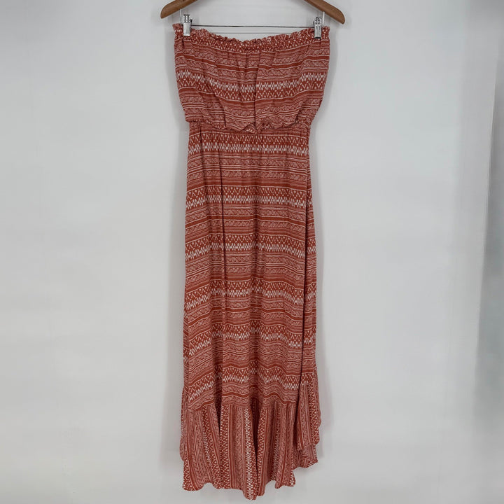 Main Strip Strapless Hi-Lo Maxi Dress Geometric Print Medium Boho