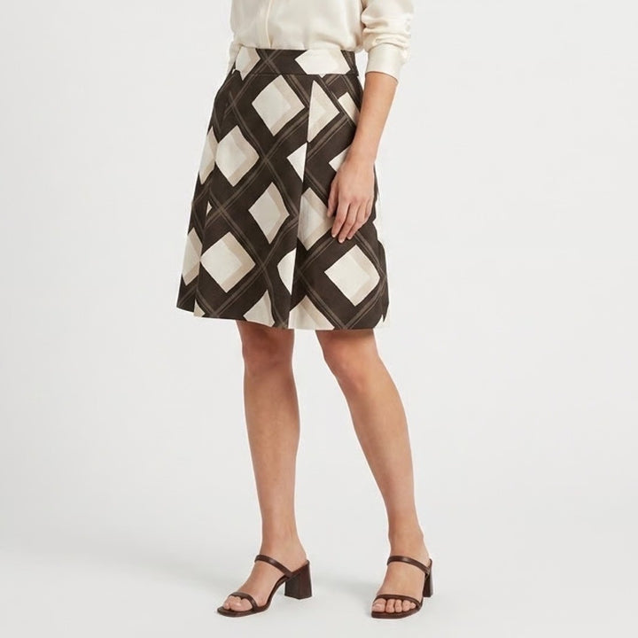 Banana Republic Womens 100% Silk Geometric Diamond Plaid A-Line Skirt Size 2