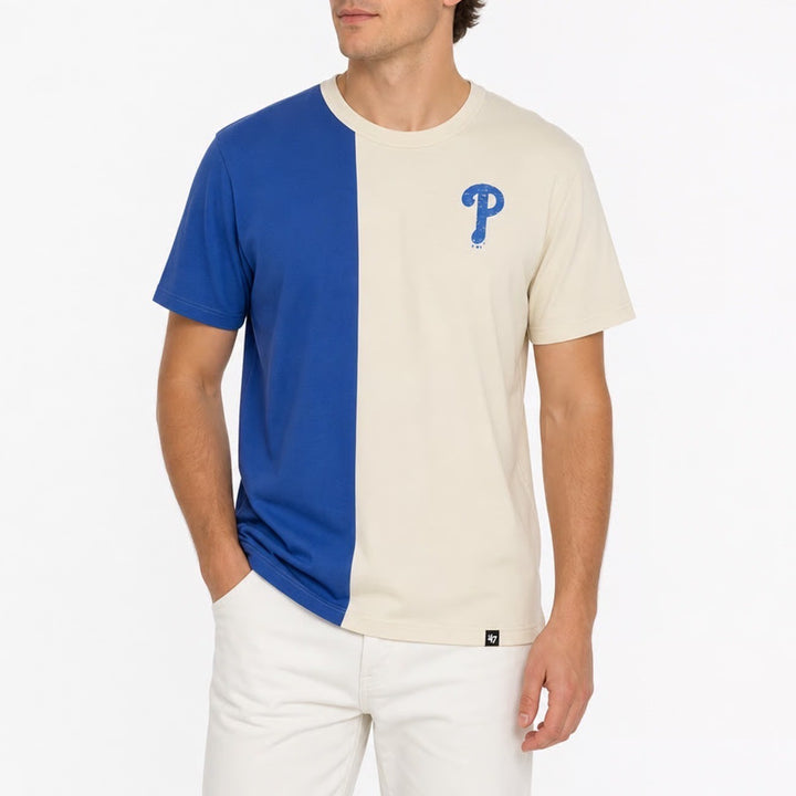 47 Brand Philadelphia Phillies MLB Split Panel T-Shirt XL Cream Blue