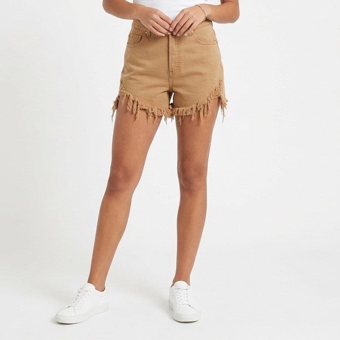 Risen Jeans Cutoff Shorts Womens XL Brown Cotton Stretch 5-Pockets High Rise