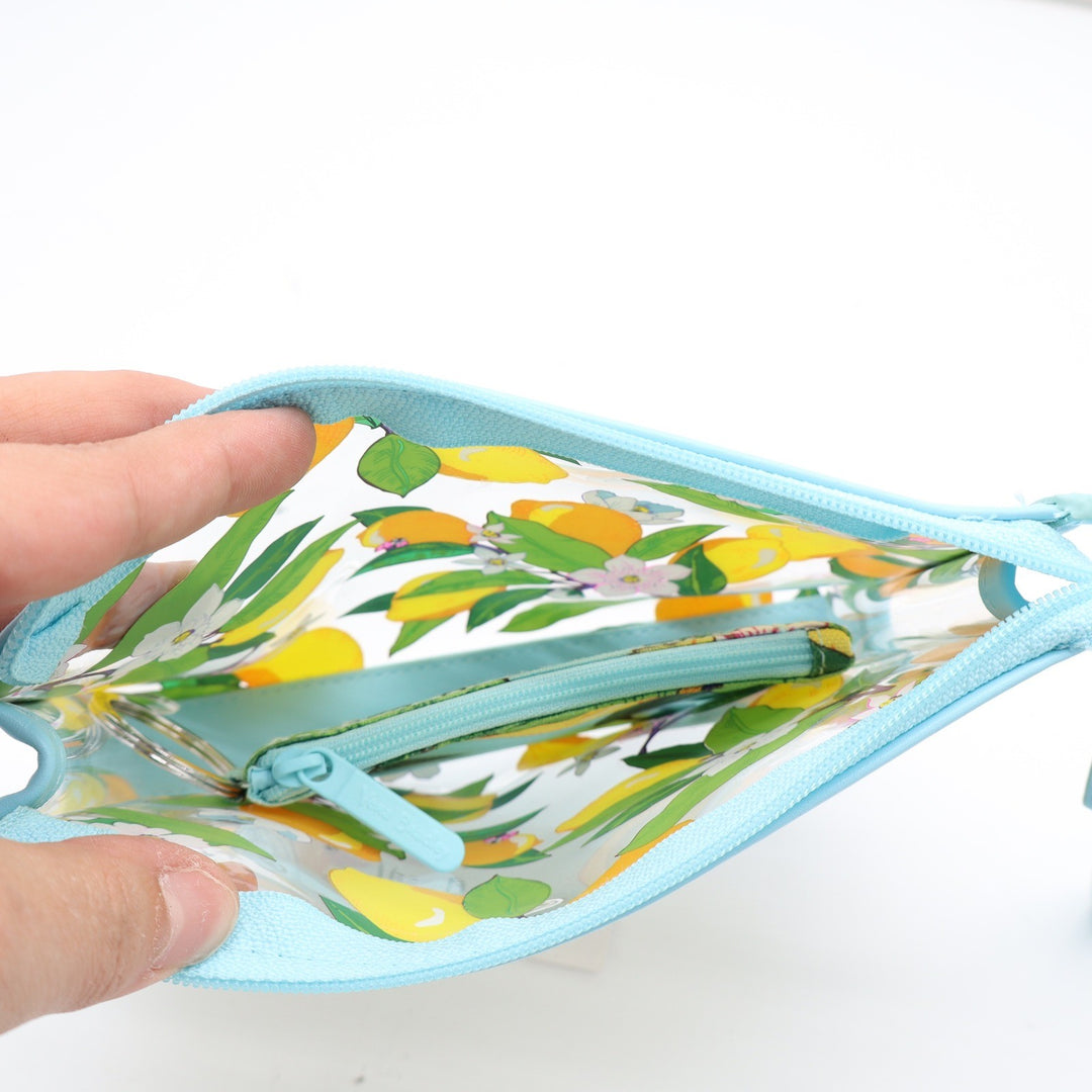 Vera Bradley Lemon Grove Clear Wristlet Pouch and Zip ID Case Set Light Blue NEW