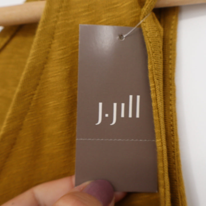 J. Jill Flounced Hem Double V-Neck Knit Dress Mustard Yellow Gilded Coin Medium