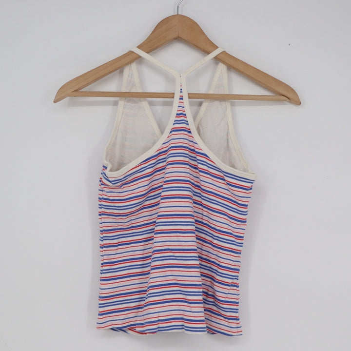 Old Navy Womens Medium Red White Blue Striped Ribbed V-Neck T-Back Tank Top