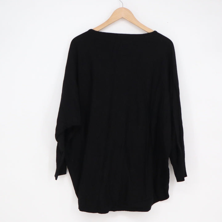 Aaeda Womens Black Heart Rhinestone Fuzzy Graphic Knit Sweater 3X Plus Size