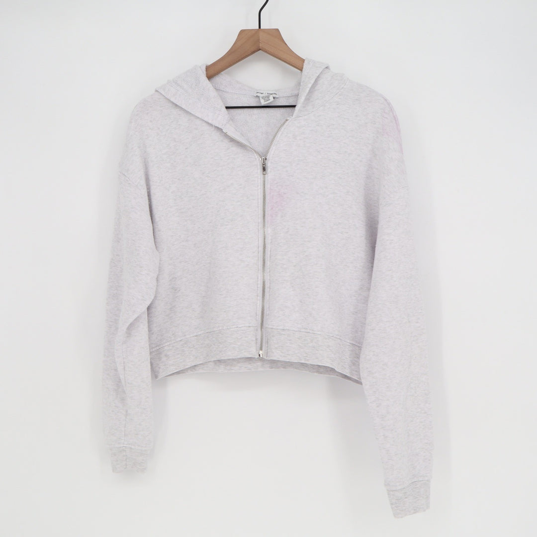 Better Together Womens Grey Cropped Zip Up Hoodie XL Heathered Fleece