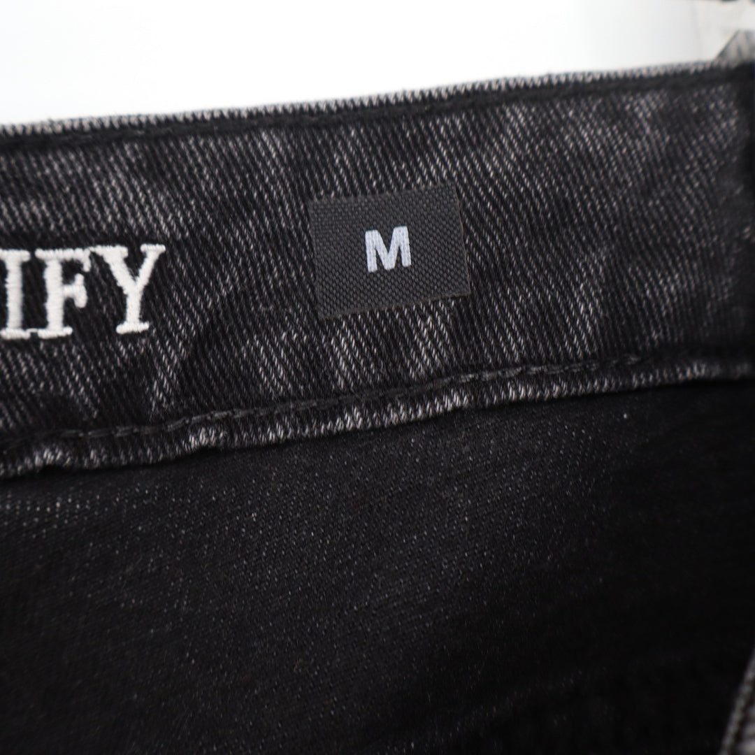 JFORJUSTIFY Womens Washed Black Wide Leg Camo Star Patch Jeans Size M High Rise
