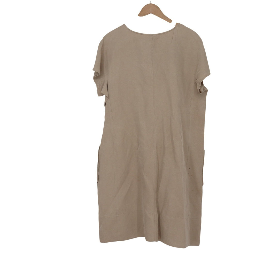 J. Jill Tan Silk Linen Blend Short Sleeve Shift Dress with Pockets Large L