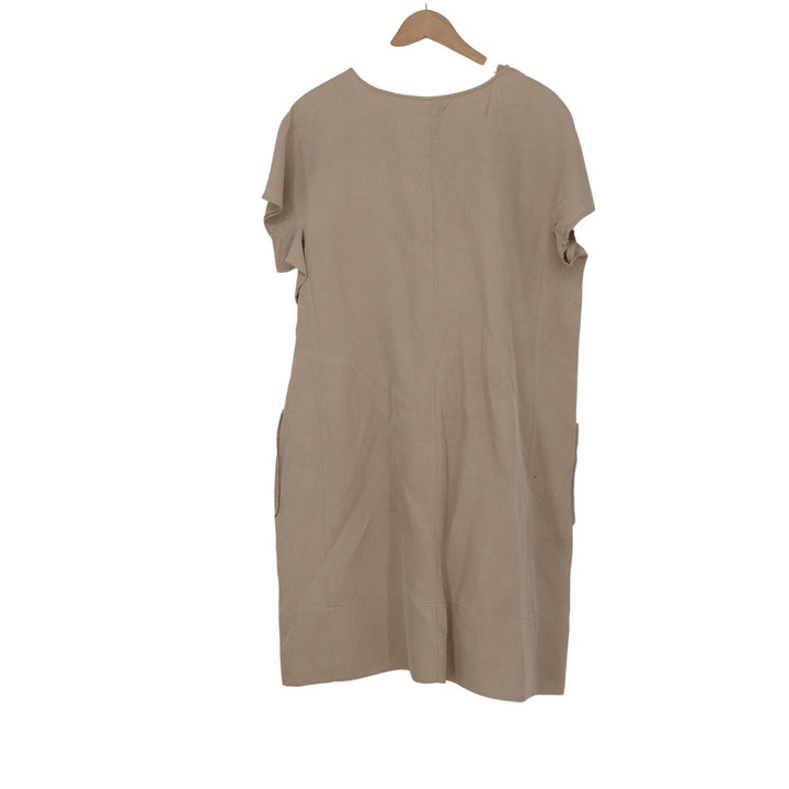 J. Jill Tan Silk Linen Blend Short Sleeve Shift Dress with Pockets Large L