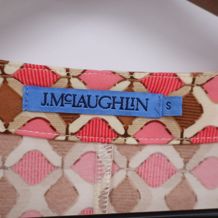 J.McLaughlin Pink Geometric Diamond Print Button Front V-Neck Blouse Small