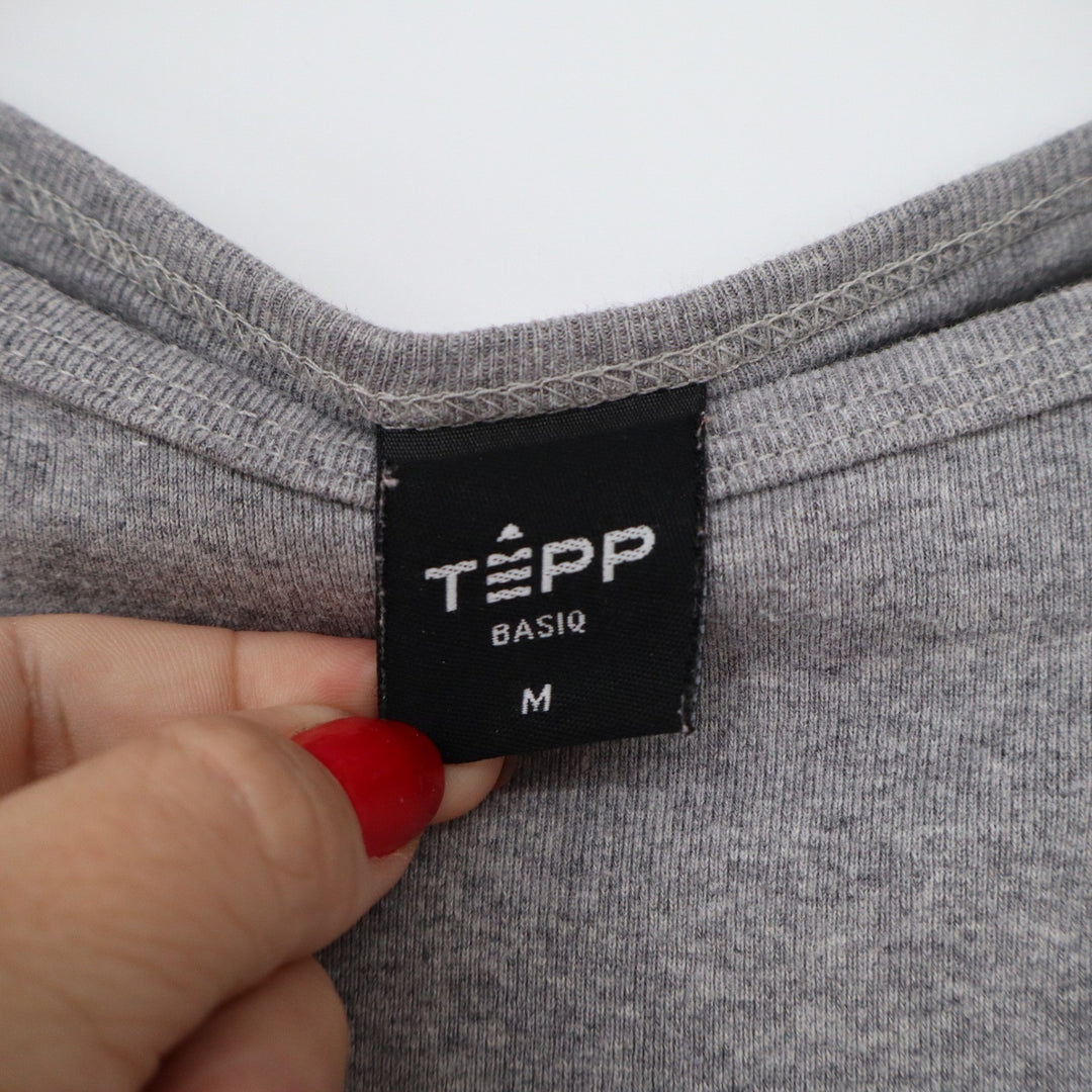 TEPP Basiq Womens Long Sleeve Crew Neck T-Shirt Heather Grey Slim Fit Size M