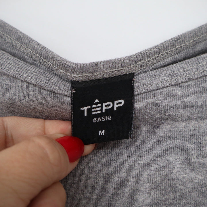 TEPP Basiq Womens Long Sleeve Crew Neck T-Shirt Heather Grey Slim Fit Size M