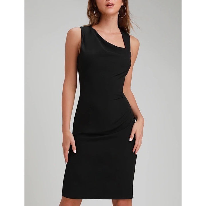 Lulus Contemporary Chic Bodycon Dress Womens XL Black Asymmetrical Neckline